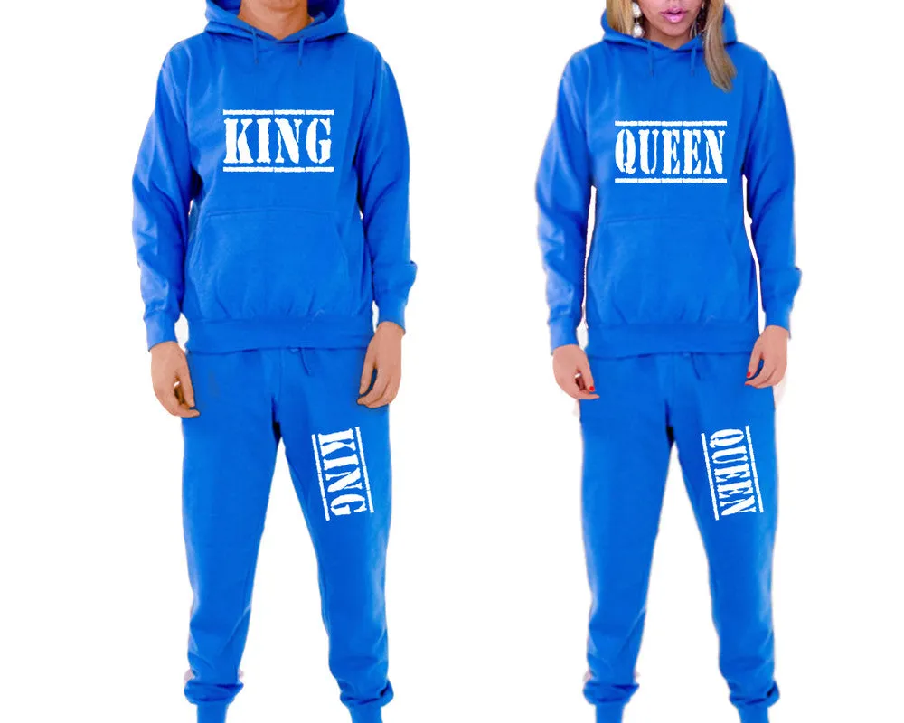 King Queen Couple Matching Hoodie and Jogger Pants Top&Bottom Sets