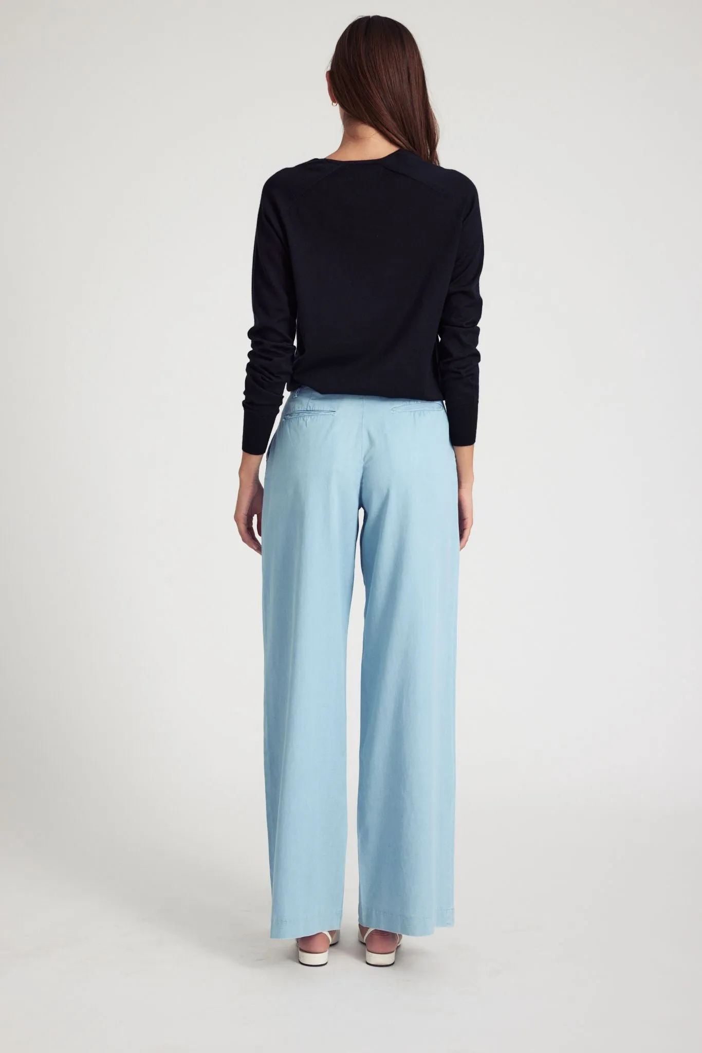 Light Blue Chambray Pleated Trousers