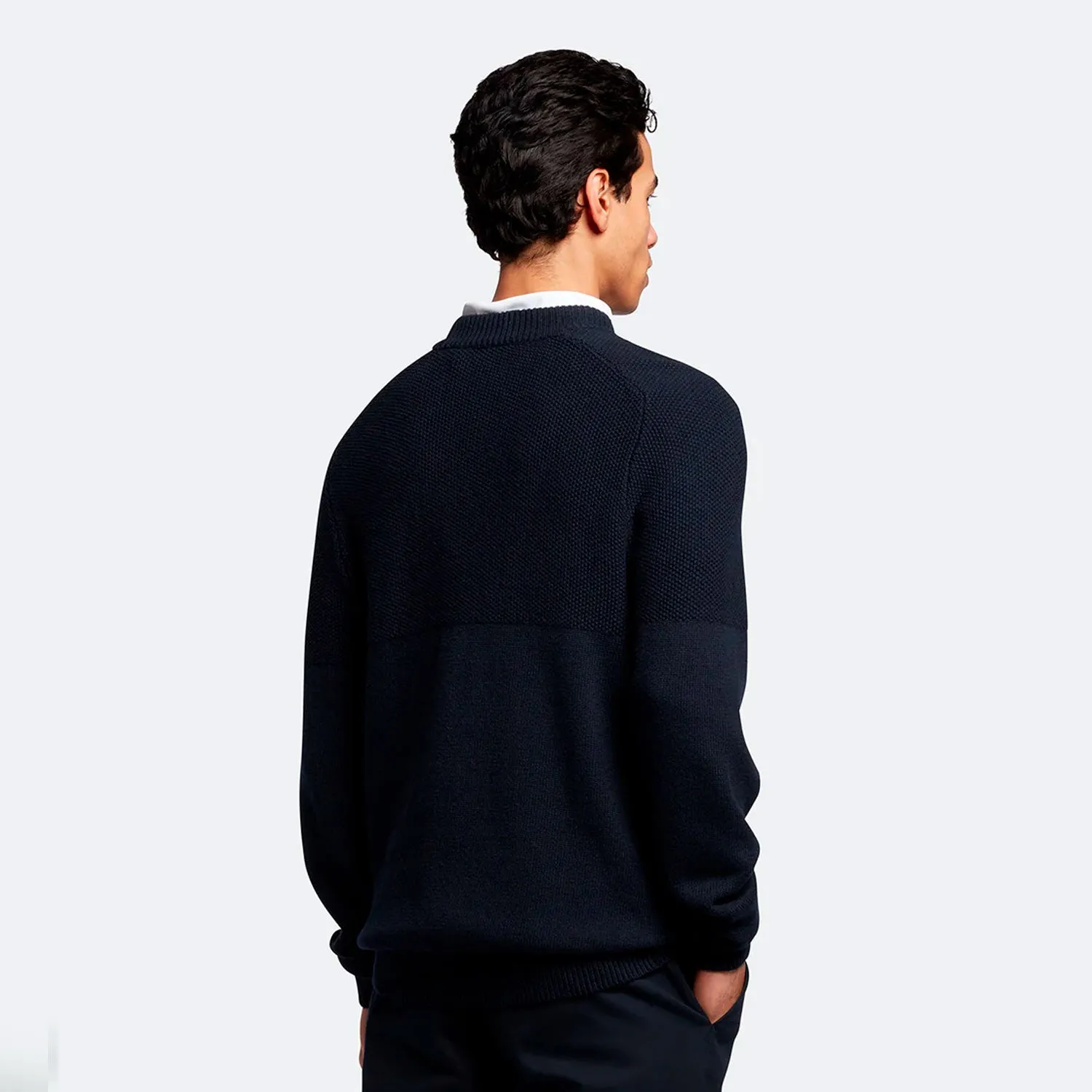 Lyle & Scott Seed Stitch Mock Neck Pullover - Dark Navy