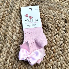 Meia Pata Baby Baby Pink Polka Dot Bow Ankle Socks