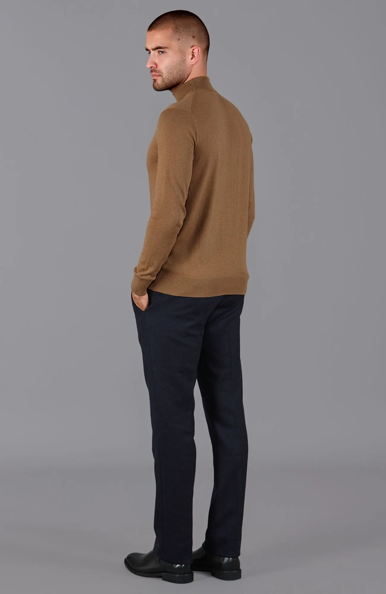 Mens Ultra Fine Cotton Mock Turtle Neck Jumper