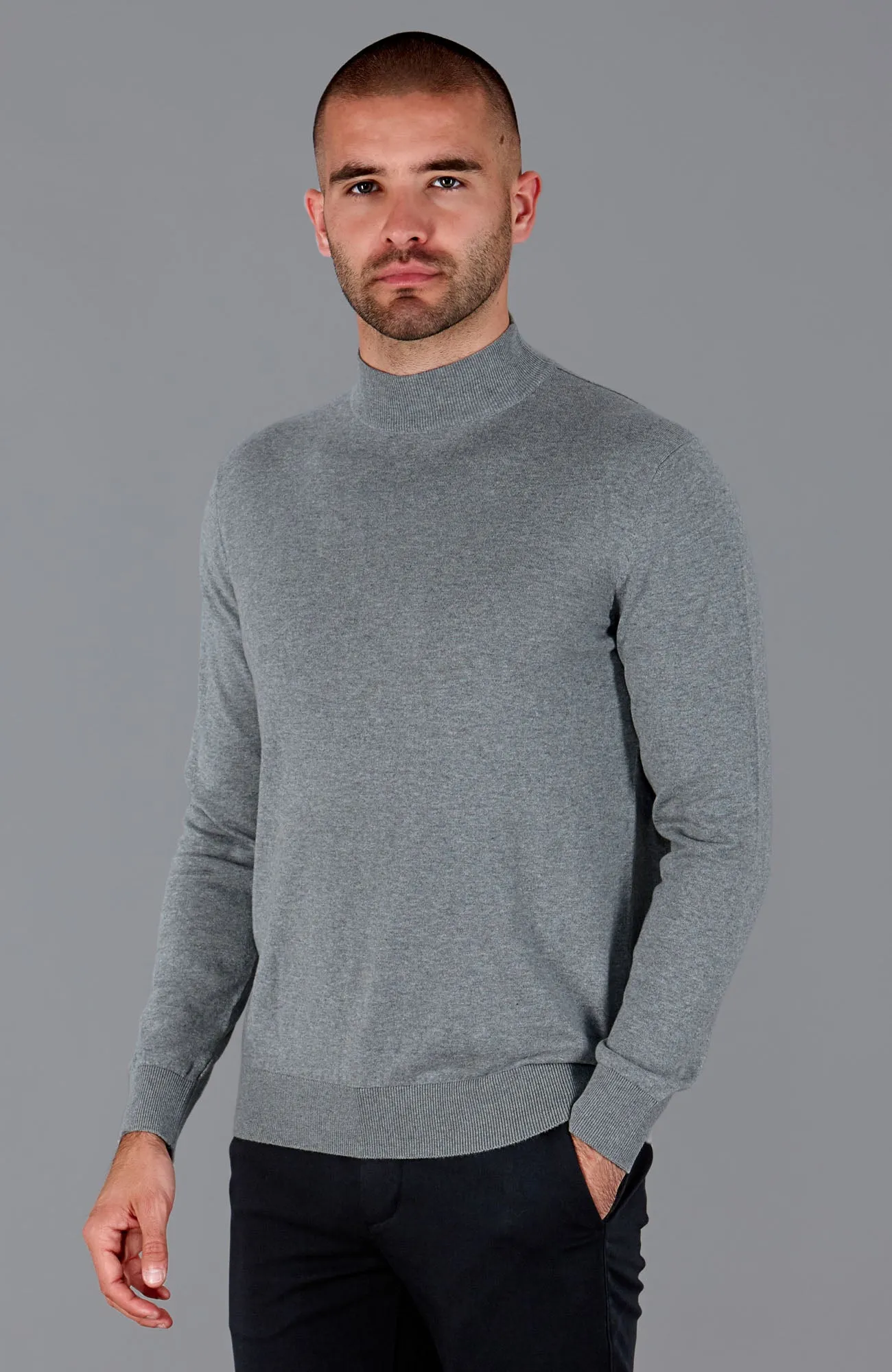 Mens Ultra Fine Cotton Mock Turtle Neck Jumper