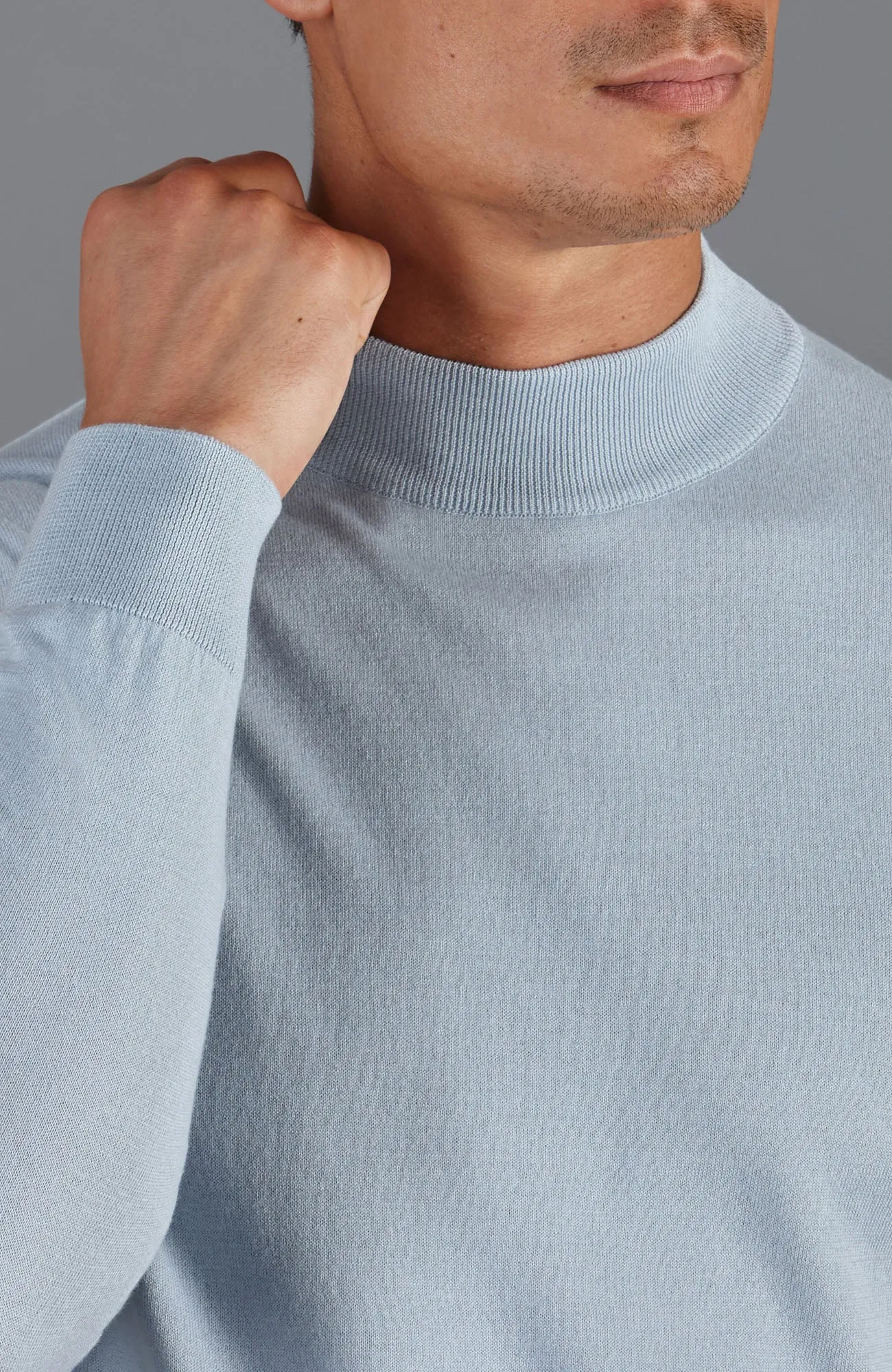 Mens Ultra Fine Cotton Mock Turtle Neck Jumper