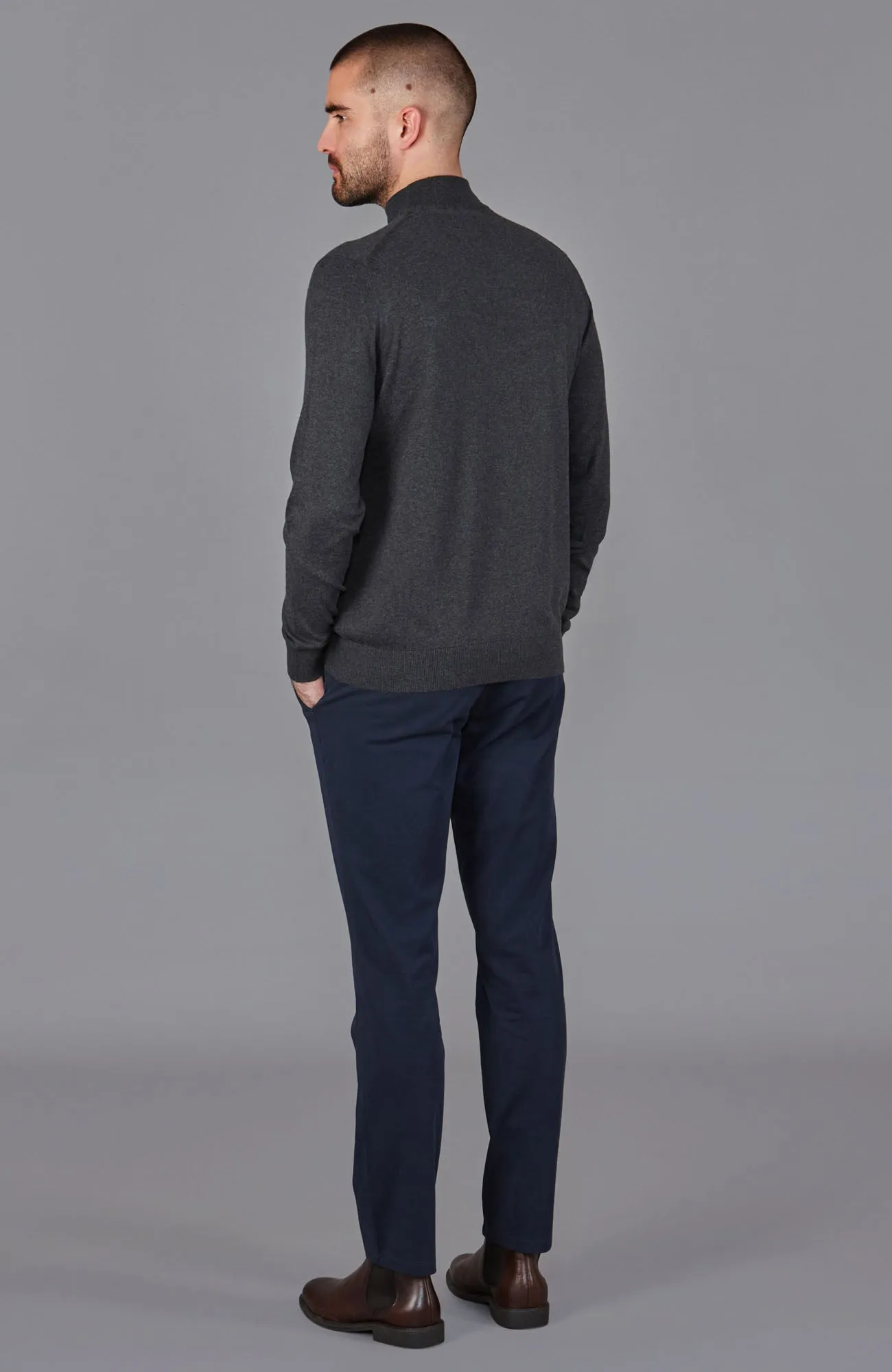 Mens Ultra Fine Cotton Mock Turtle Neck Jumper