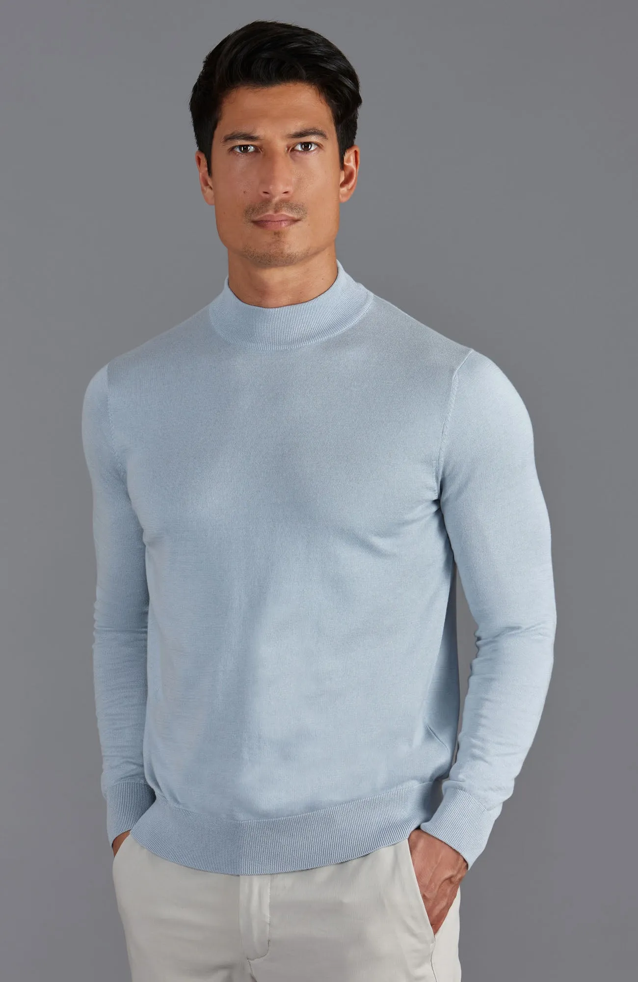 Mens Ultra Fine Cotton Mock Turtle Neck Jumper