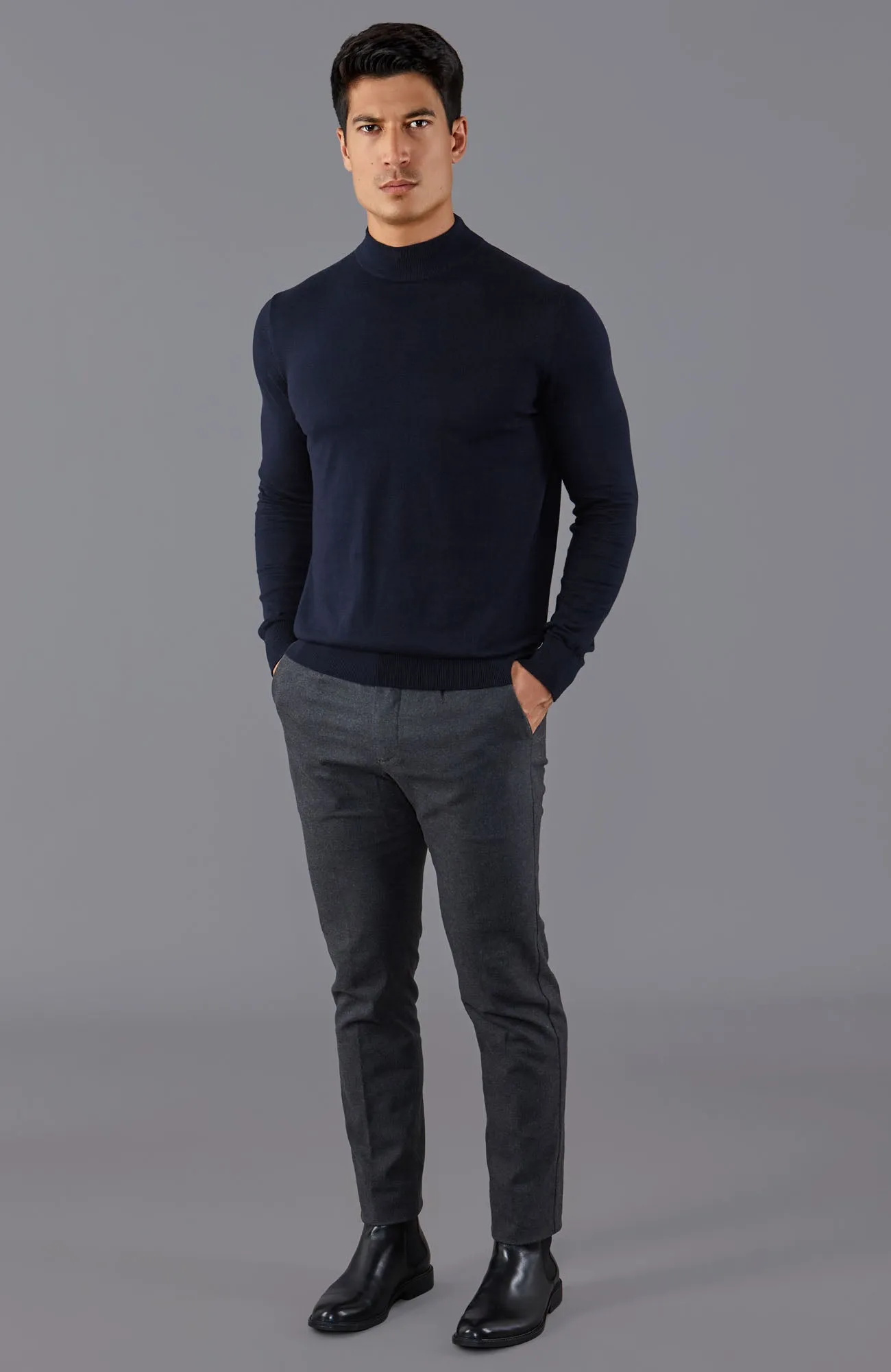 Mens Ultra Fine Cotton Mock Turtle Neck Jumper