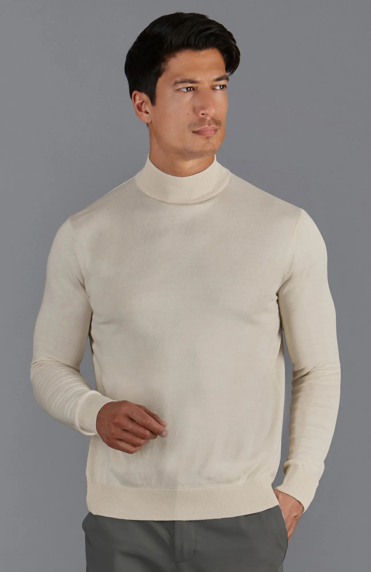 Mens Ultra Fine Cotton Mock Turtle Neck Jumper