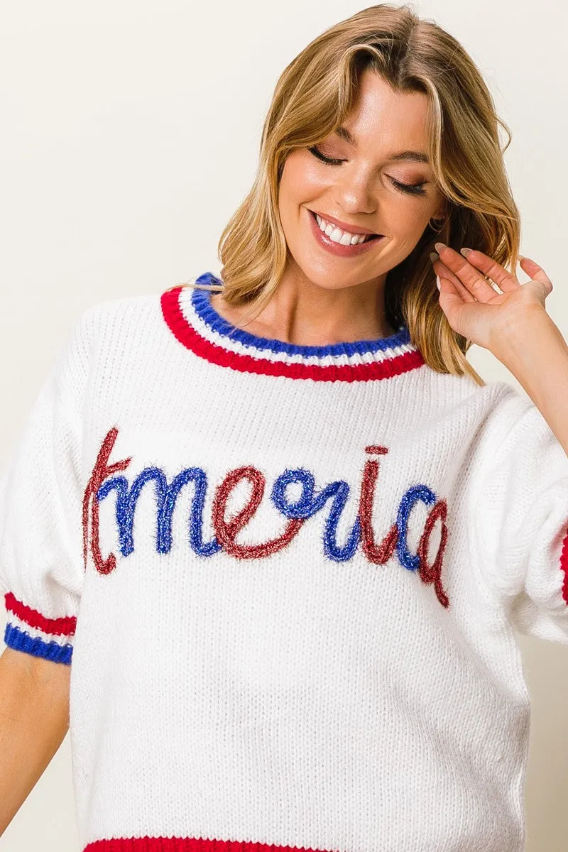 Metallic Letter America Sweater