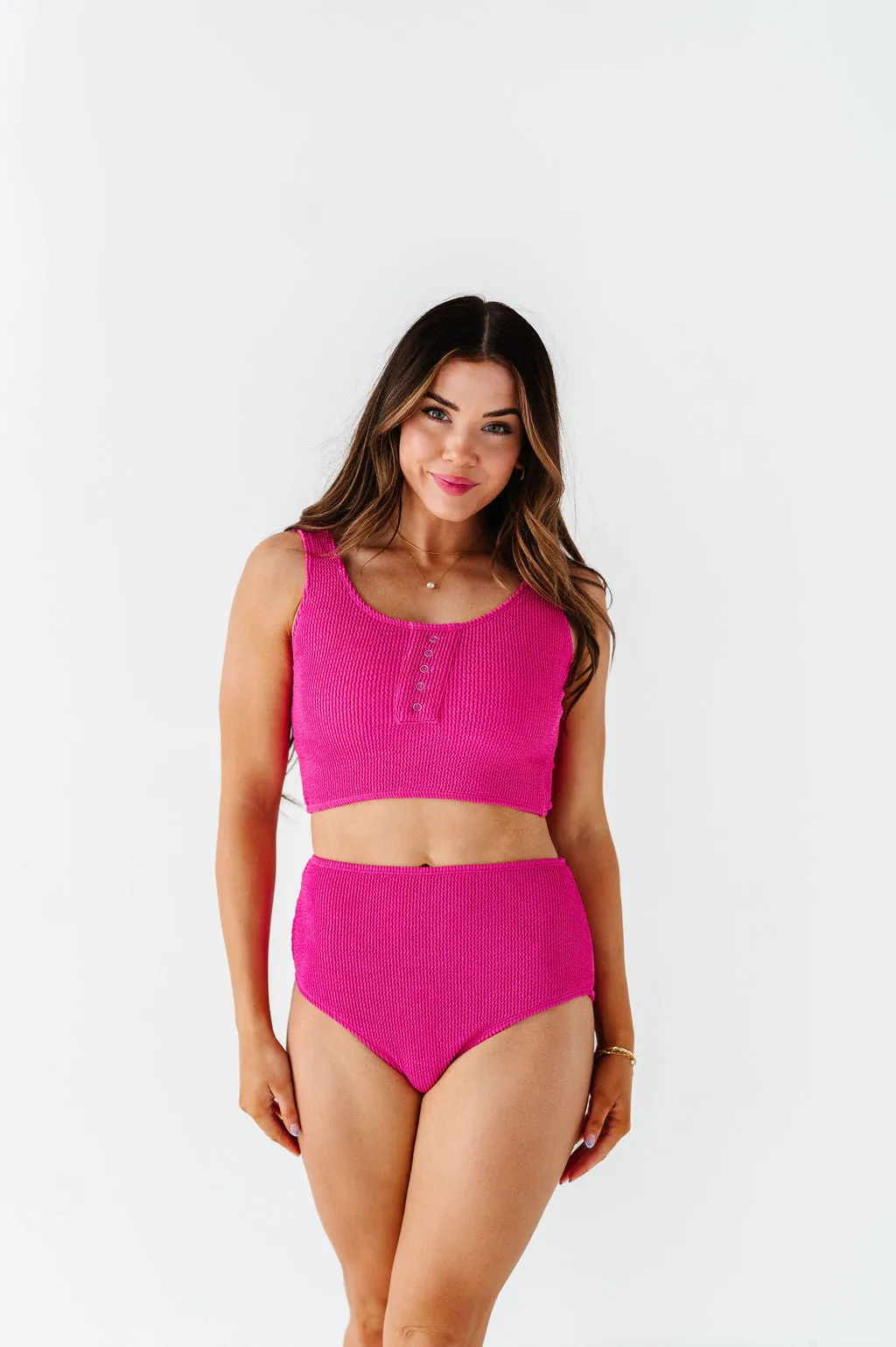 Mid Rise Textured Bottoms in Magenta