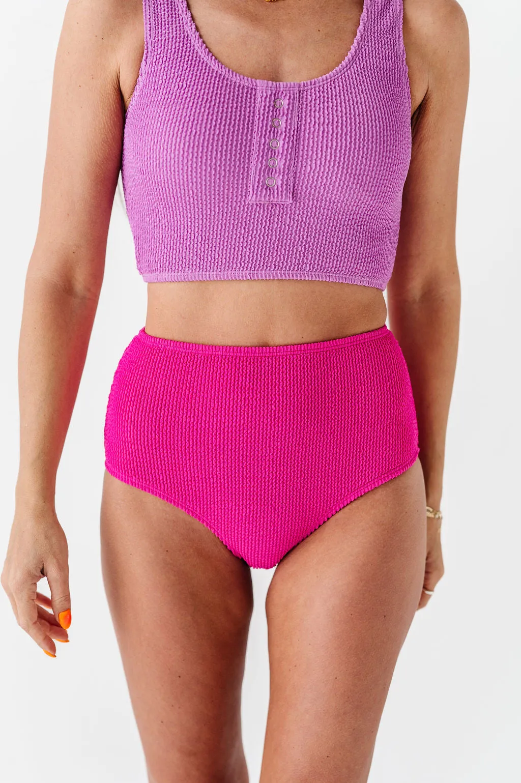 Mid Rise Textured Bottoms in Magenta