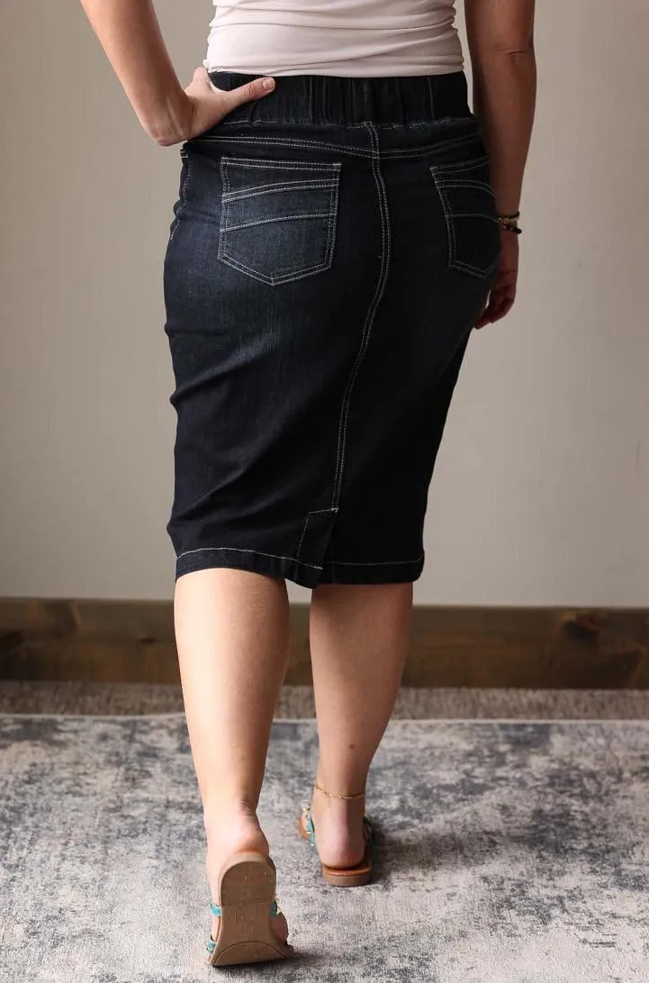 Midnight Comfort Black Elastic Stretch Denim Skirt