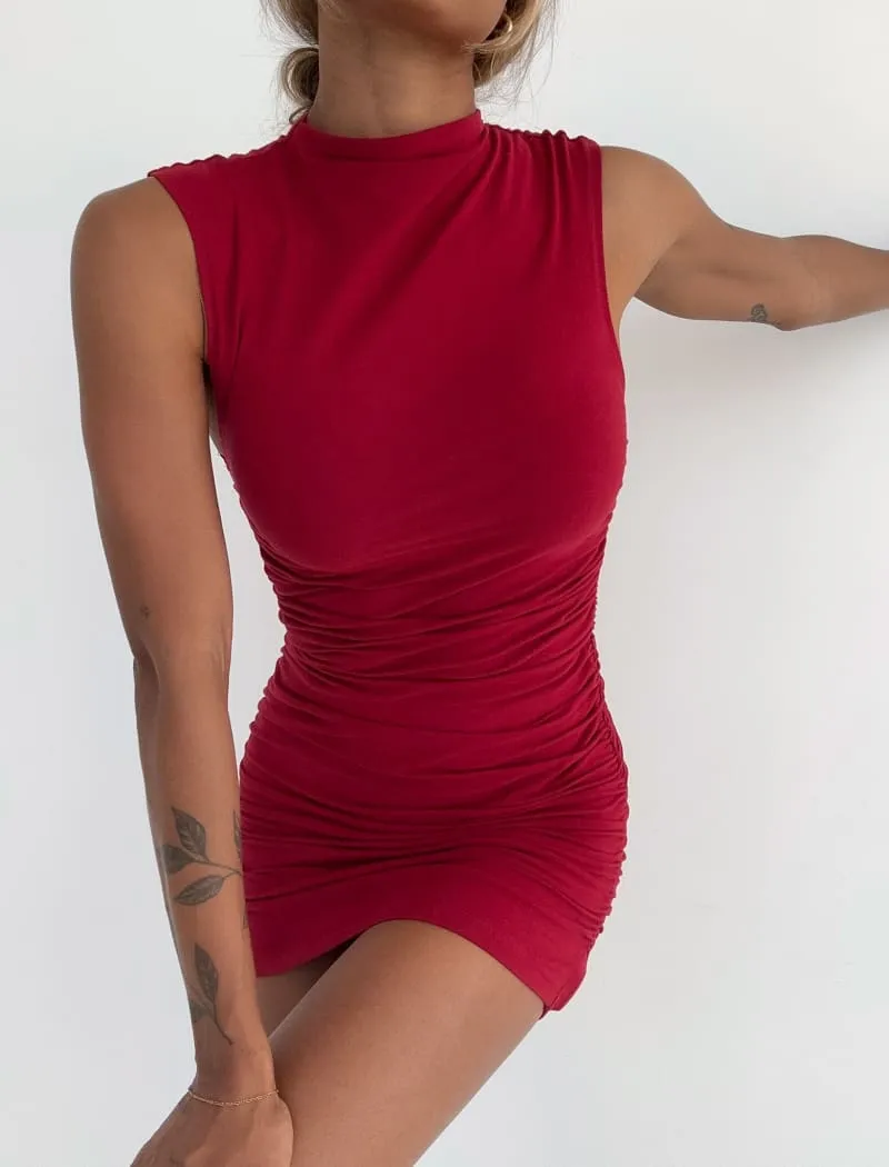 Minimalist Mini Dress in Maroon