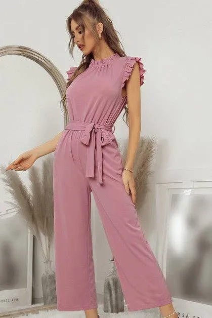 Mock Neck Sleeveless Ruffle Jumpsuit