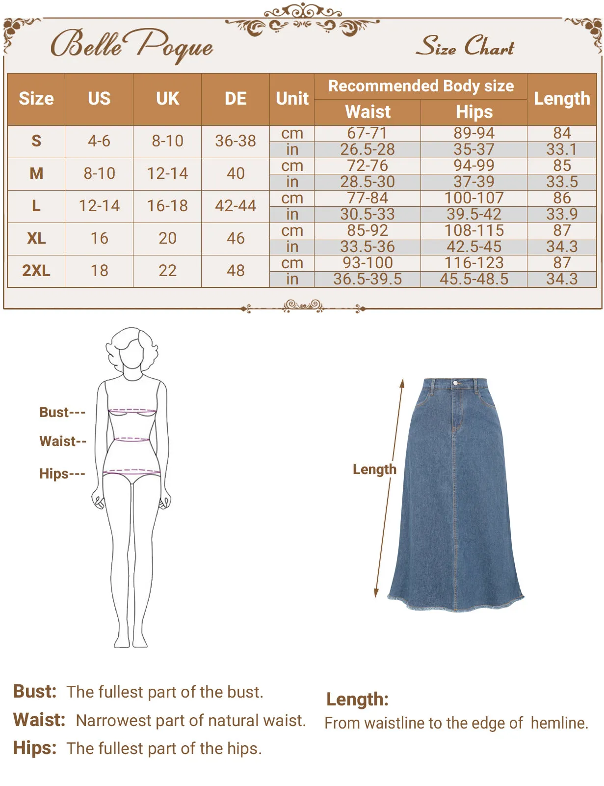 Multi-Pocket Jean Skirt Elastic High Waist Raw Hem Midi A-Line Skirt