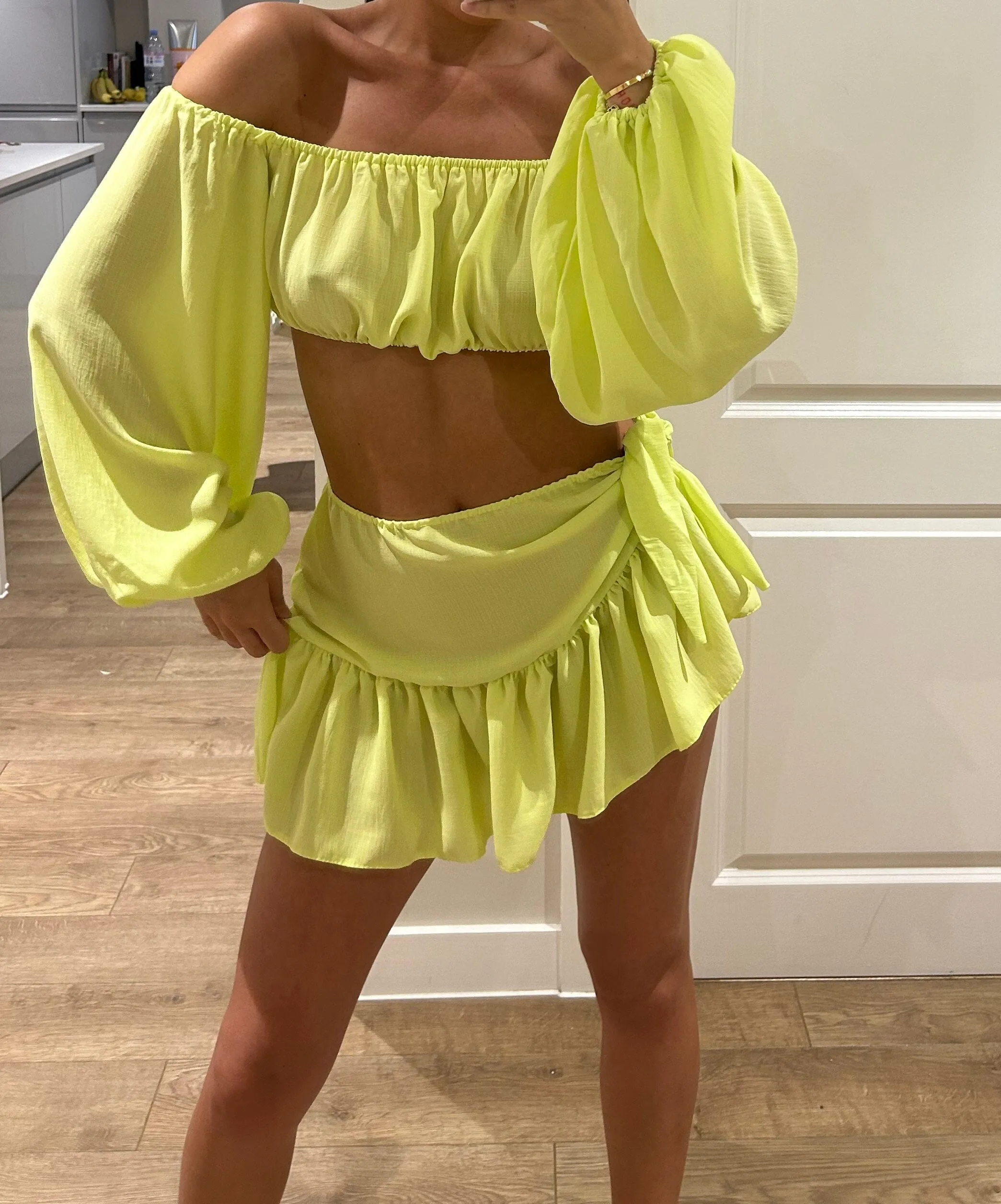 Neon Frill Crop Top and Frill Mini Skirt