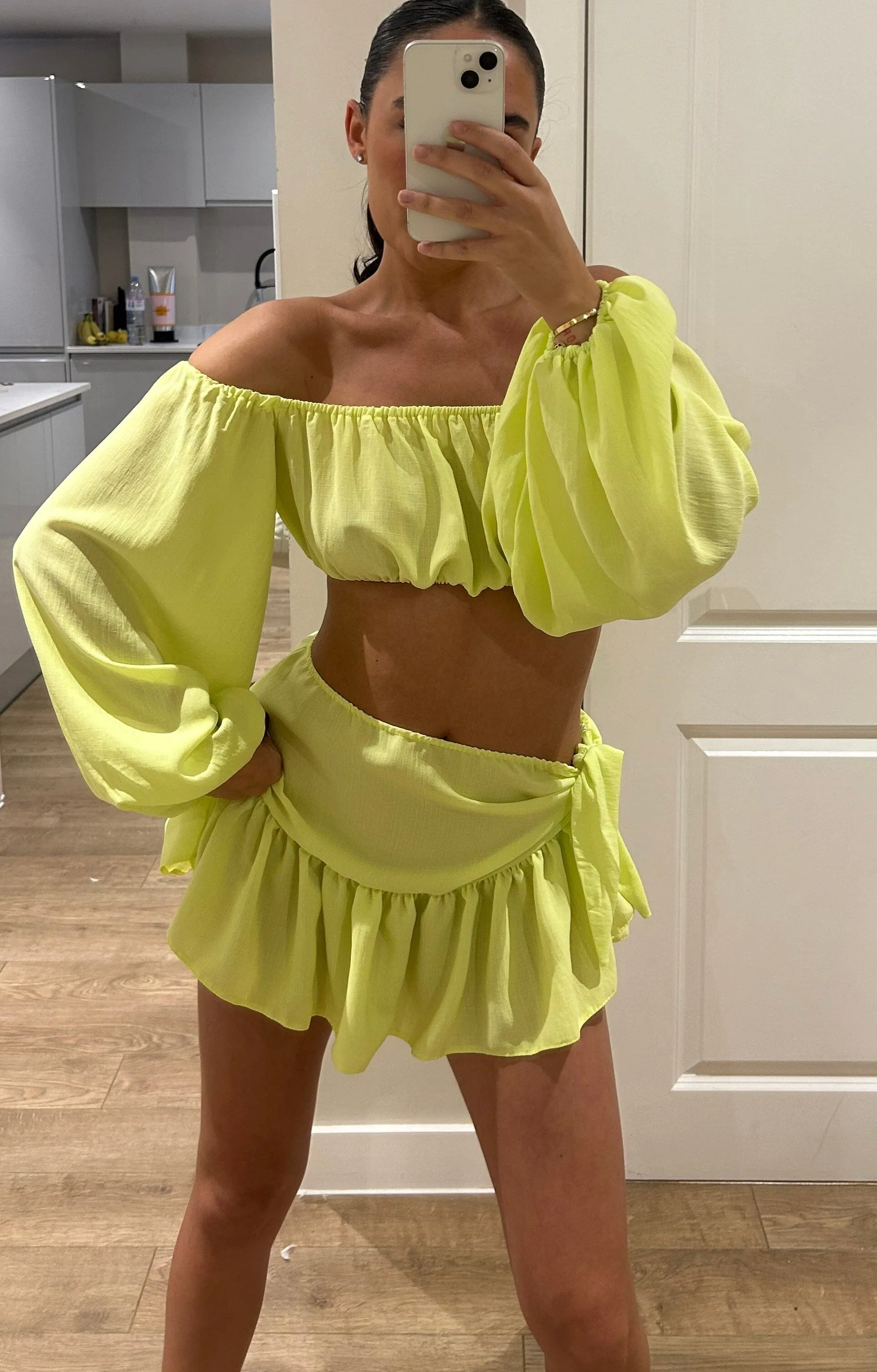 Neon Frill Crop Top and Frill Mini Skirt