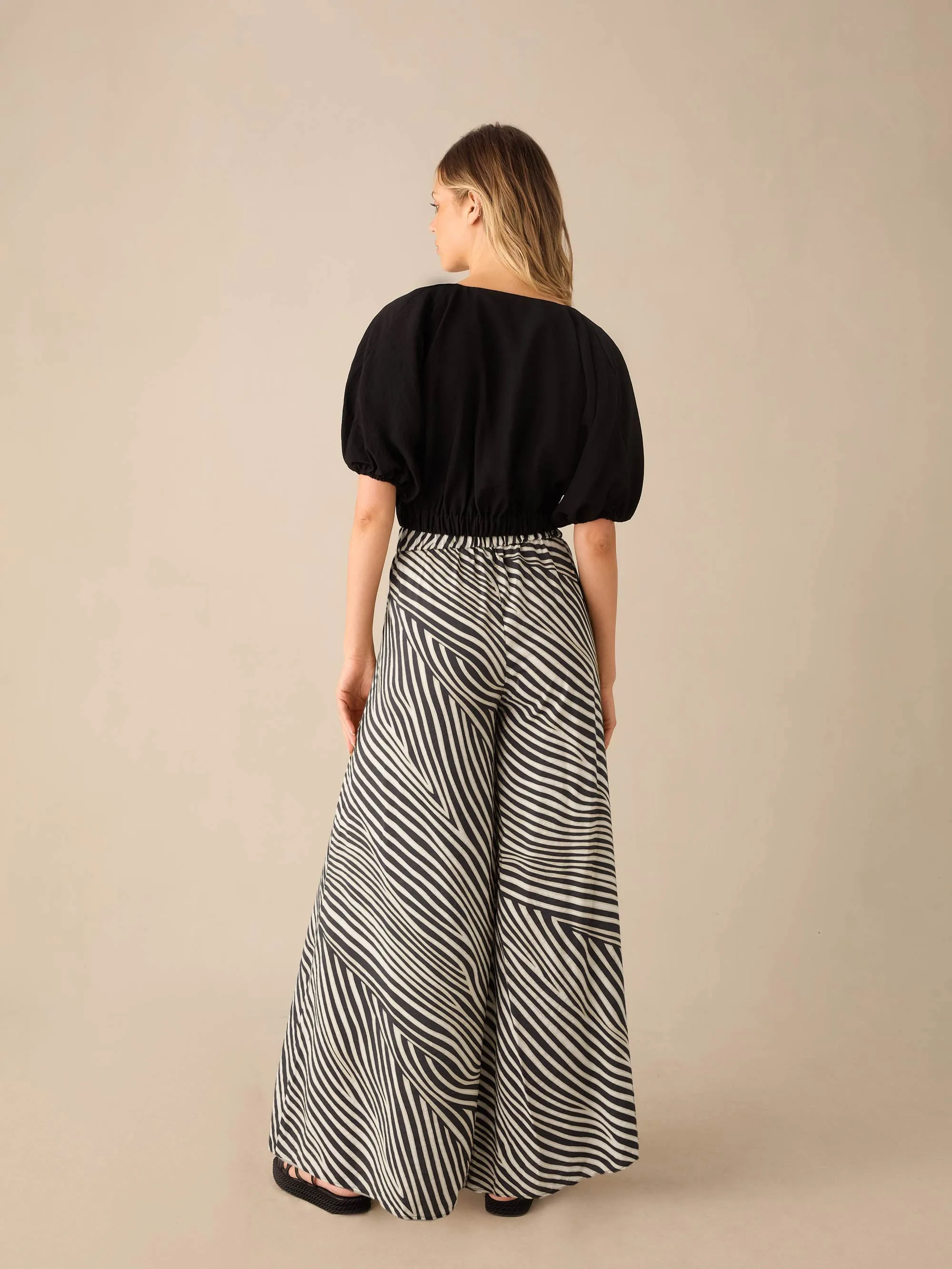 Neutral Animal Print Wide Leg Trousers