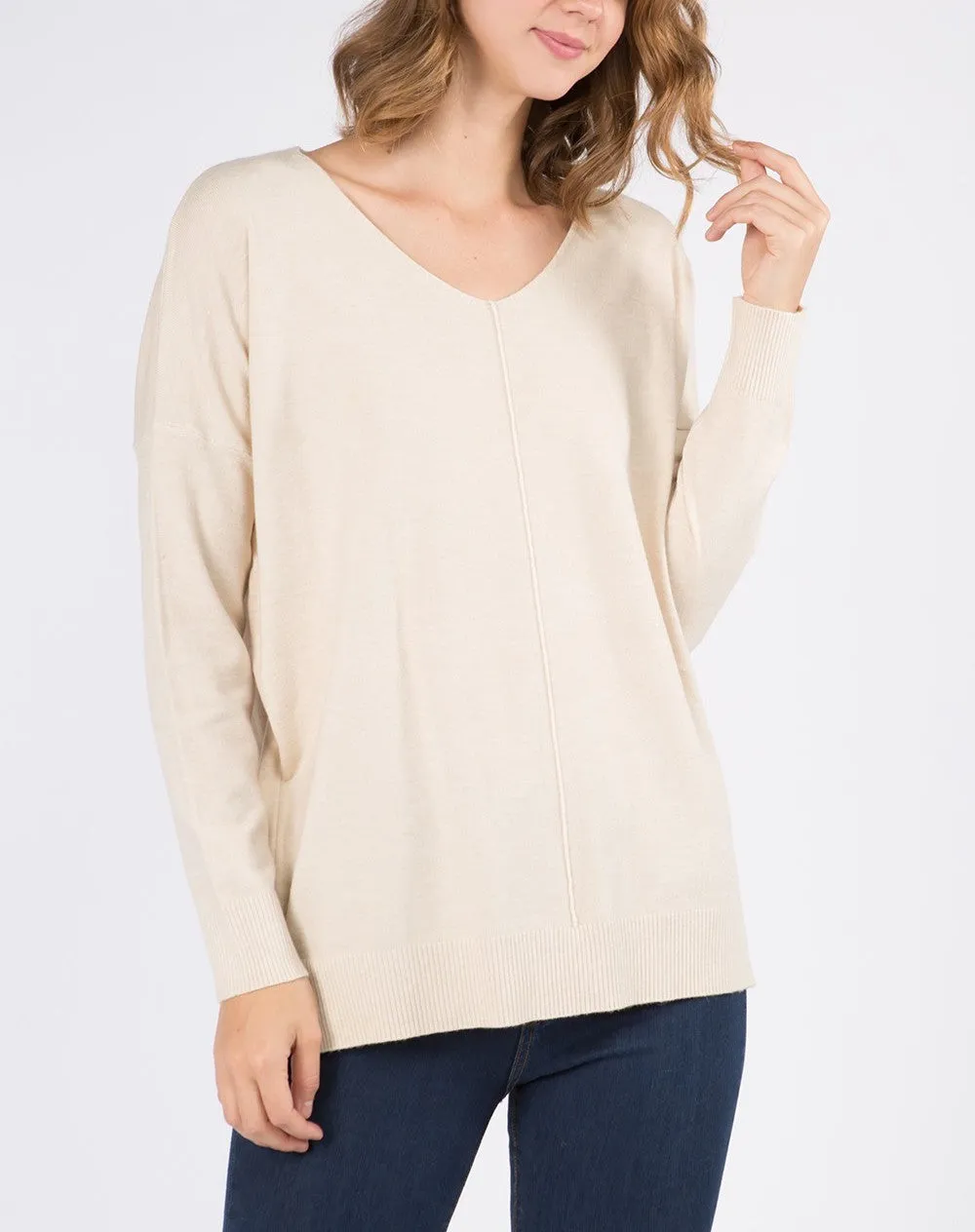 Nina Front Seam V-Neck Sweater