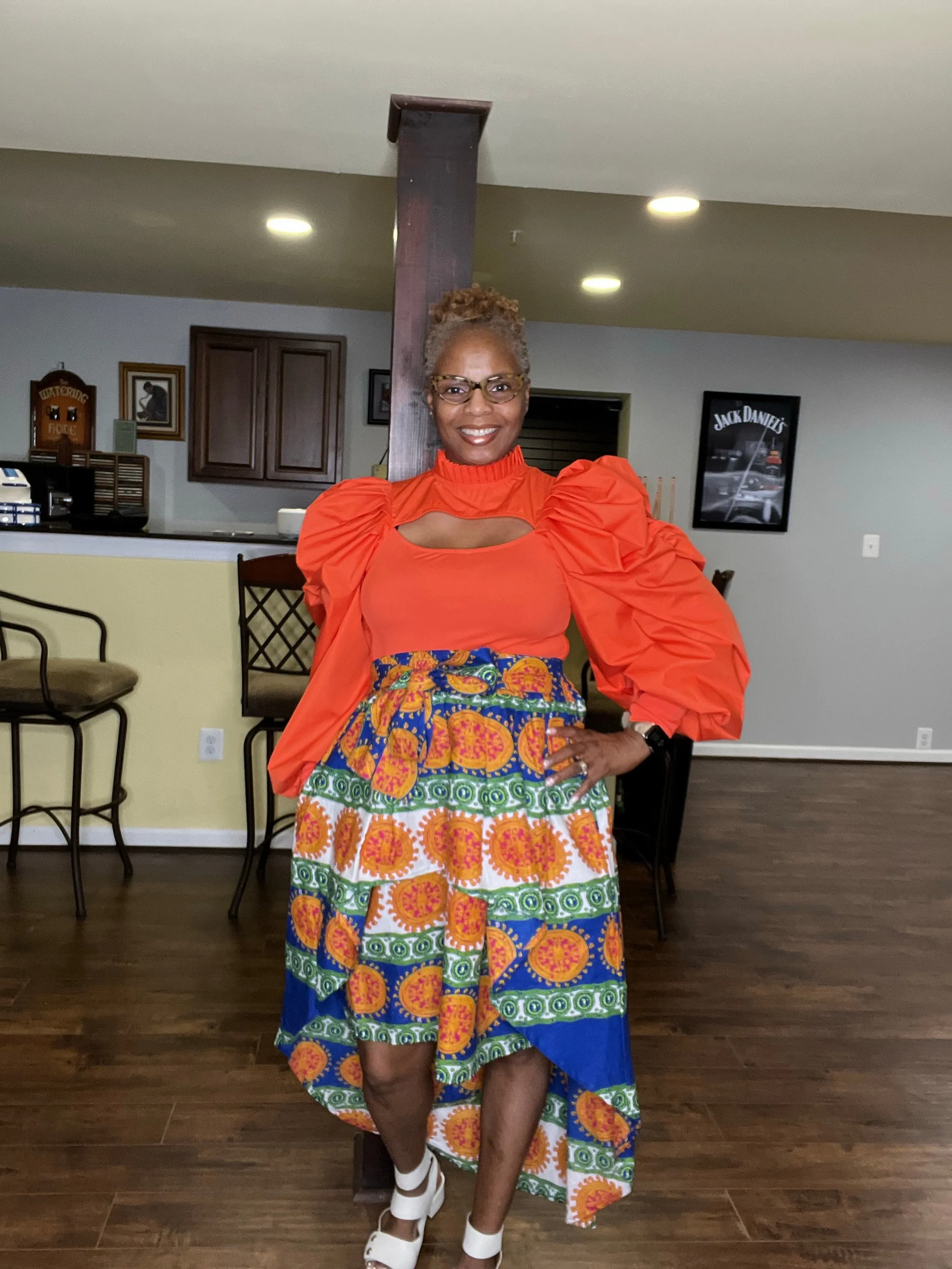 Orange & White Hi-Lo African Print Skirt