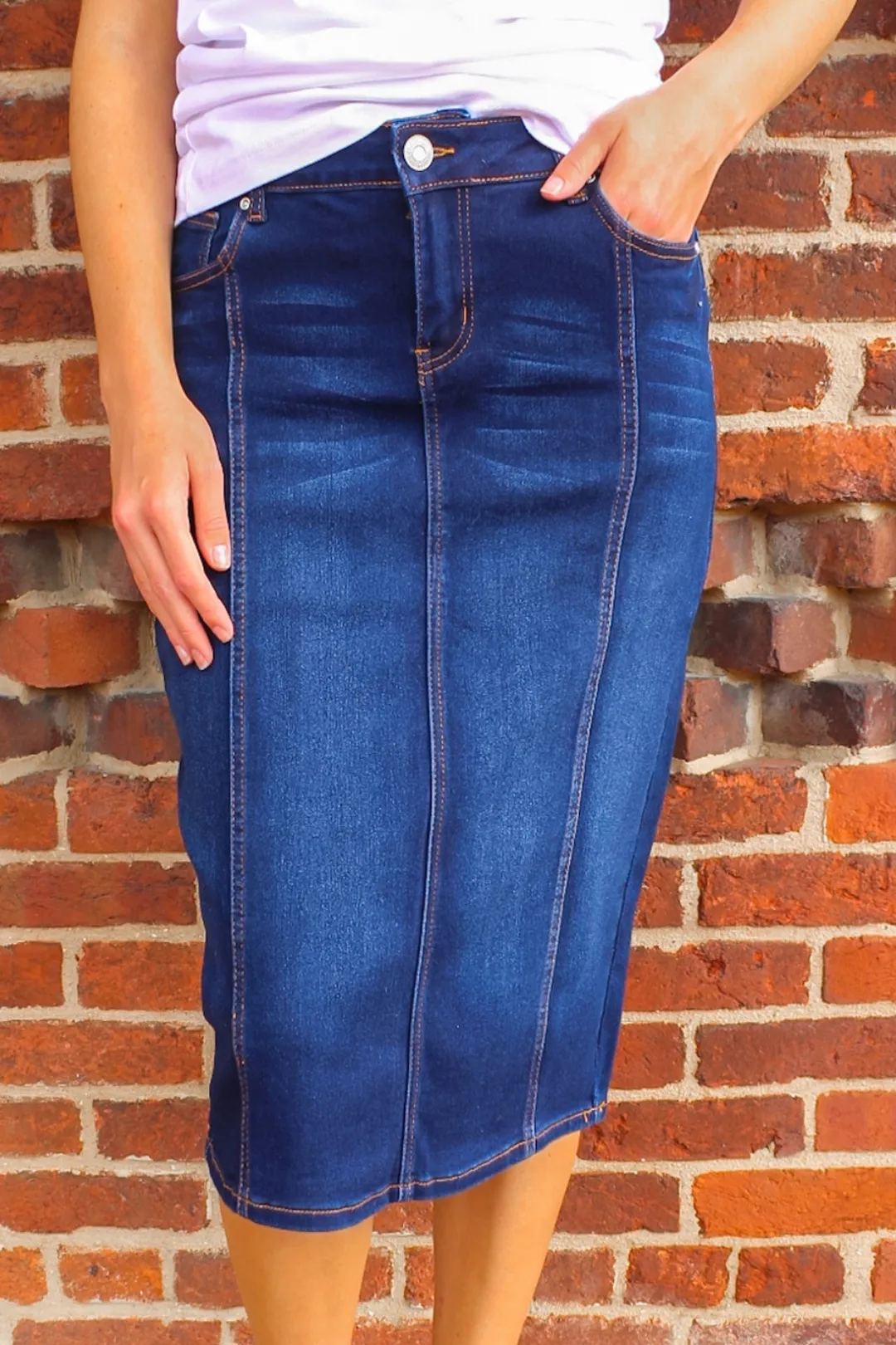 Panel Dark Wash Denim Skirt