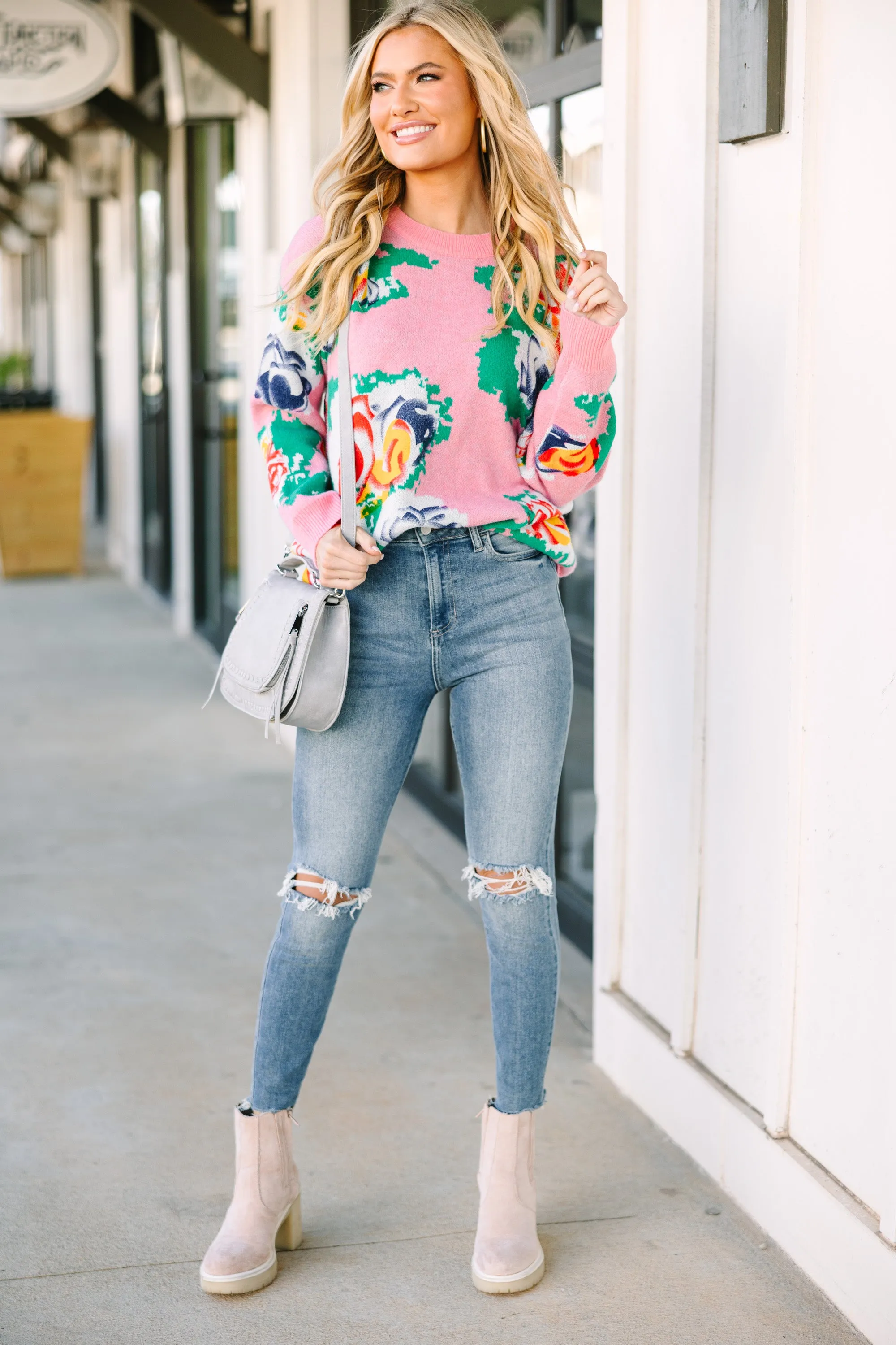 Perfectly Poised Pink Floral Sweater