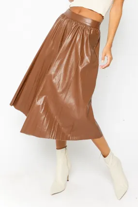 Pleated Faux Leather Skirt