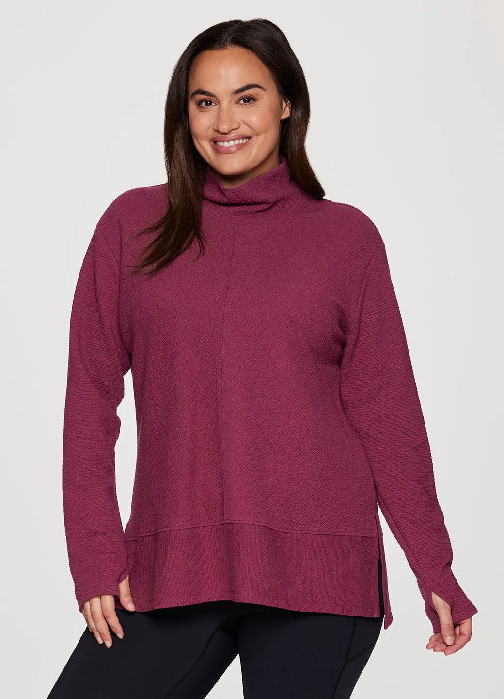 Plus Studio Jacquard Mock Neck Pullover