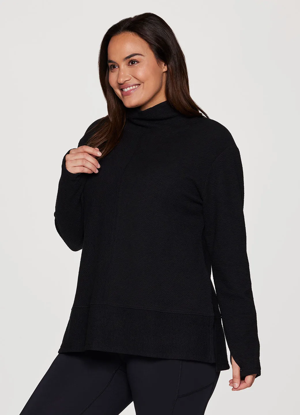 Plus Studio Jacquard Mock Neck Pullover