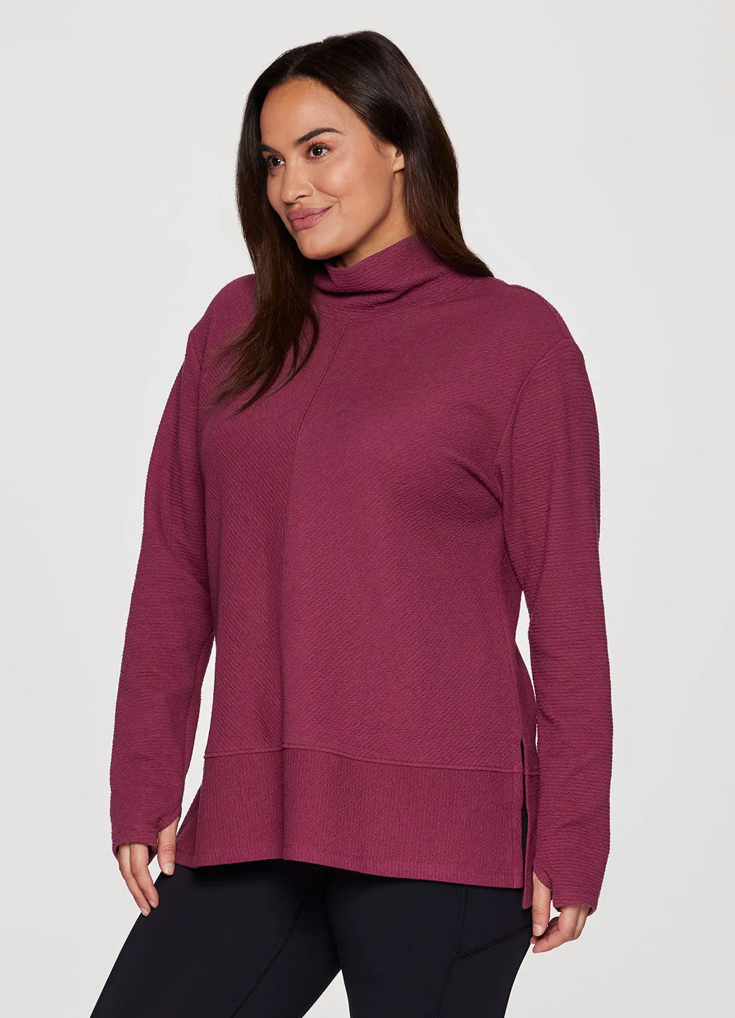 Plus Studio Jacquard Mock Neck Pullover