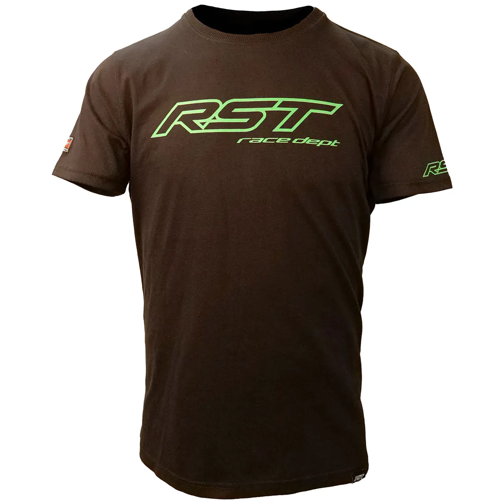 RST Race Dept Logo Mens T Shirt - Black / Flo Green