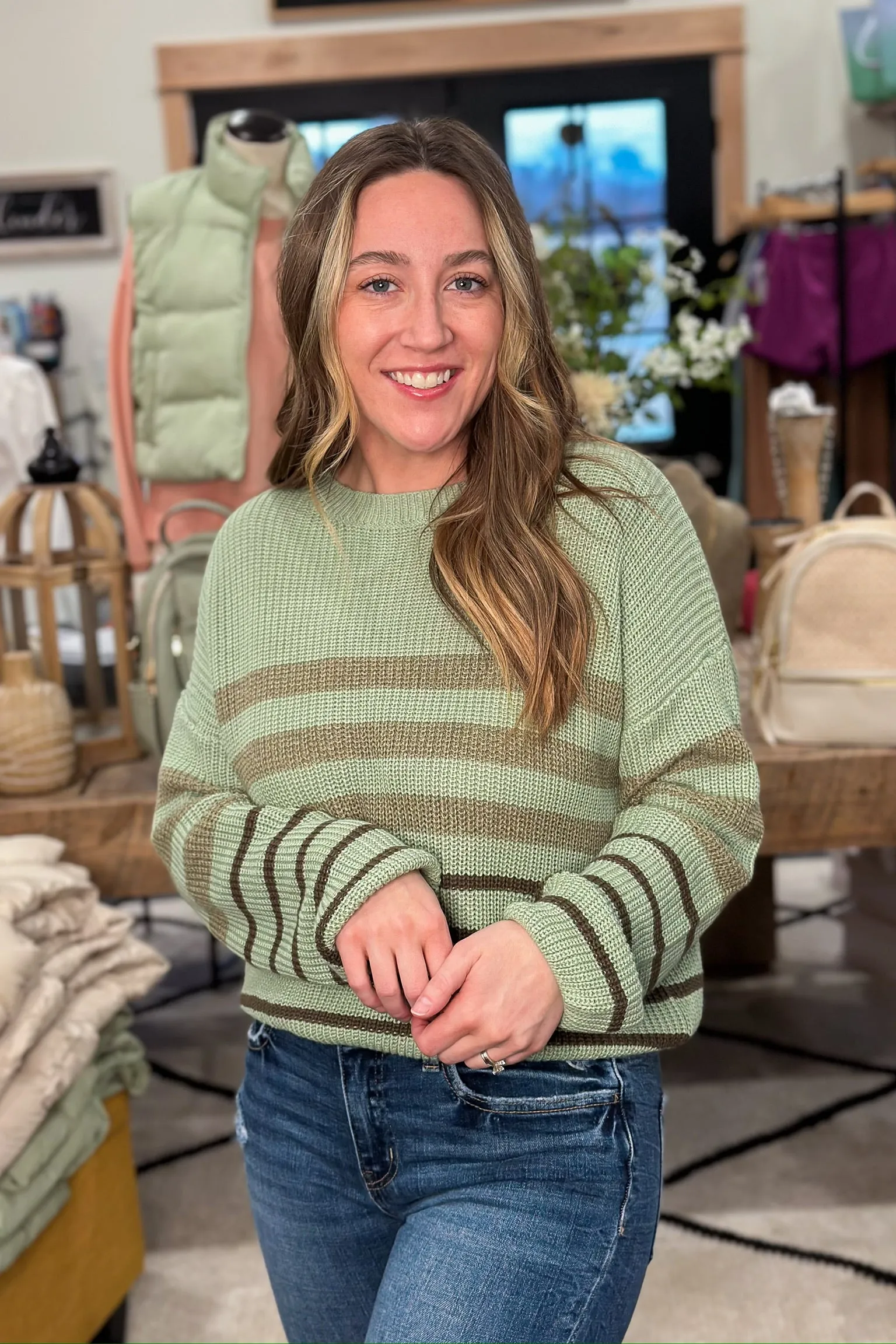 Sage Striped Knit Sweater