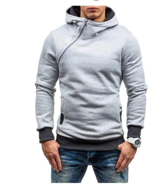 Solid color pullovers with hooded slanted zippers