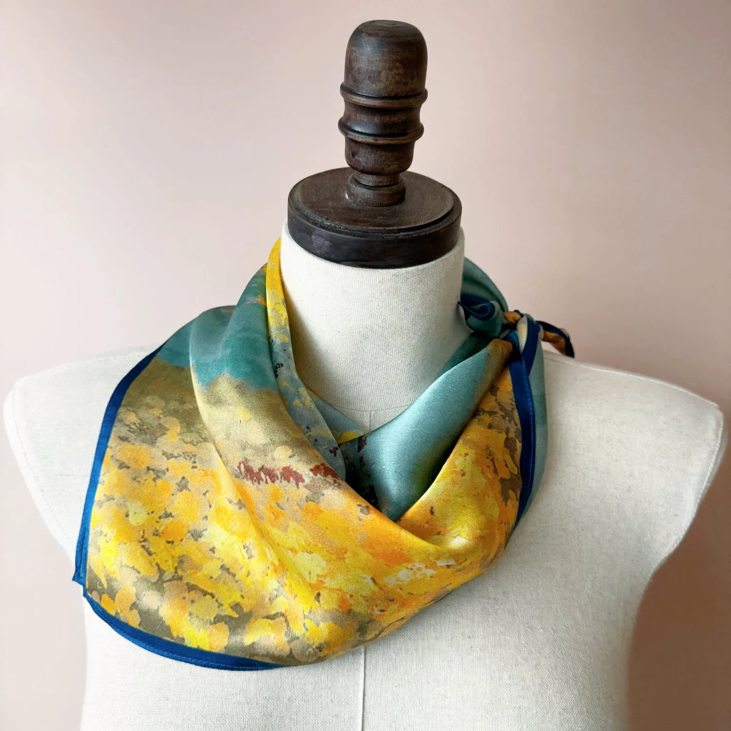 Square Silk Scarf | Pure Silk Bandana Neck Wrap in Vintage Mint Blue