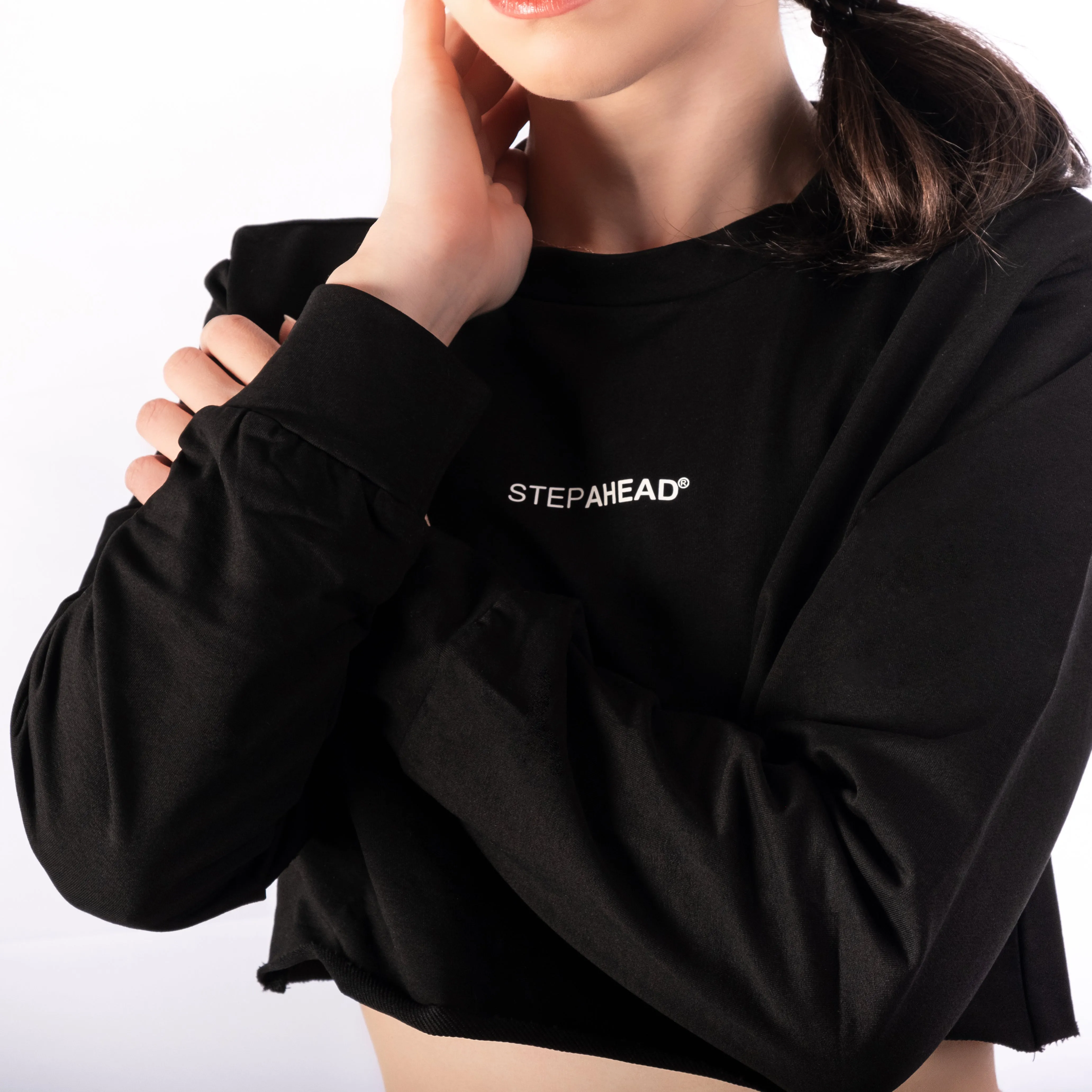 Step Ahead Pullover Crop Black Sweatshirt