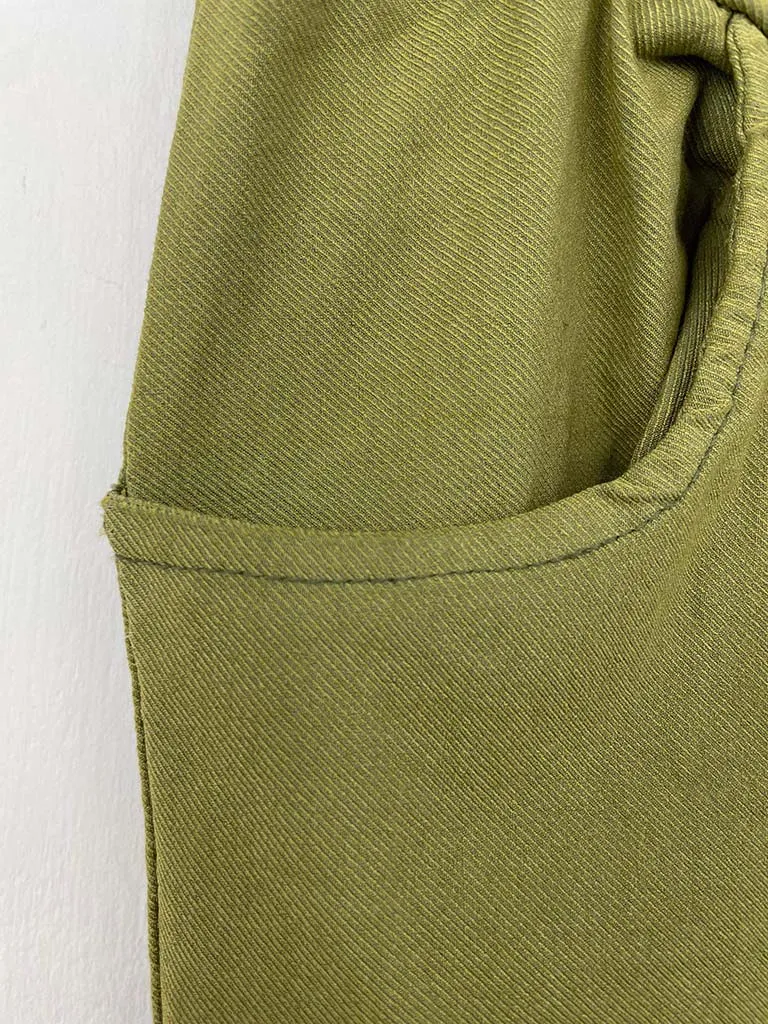 Straight Raw Edge Stretchy Trousers - Olive