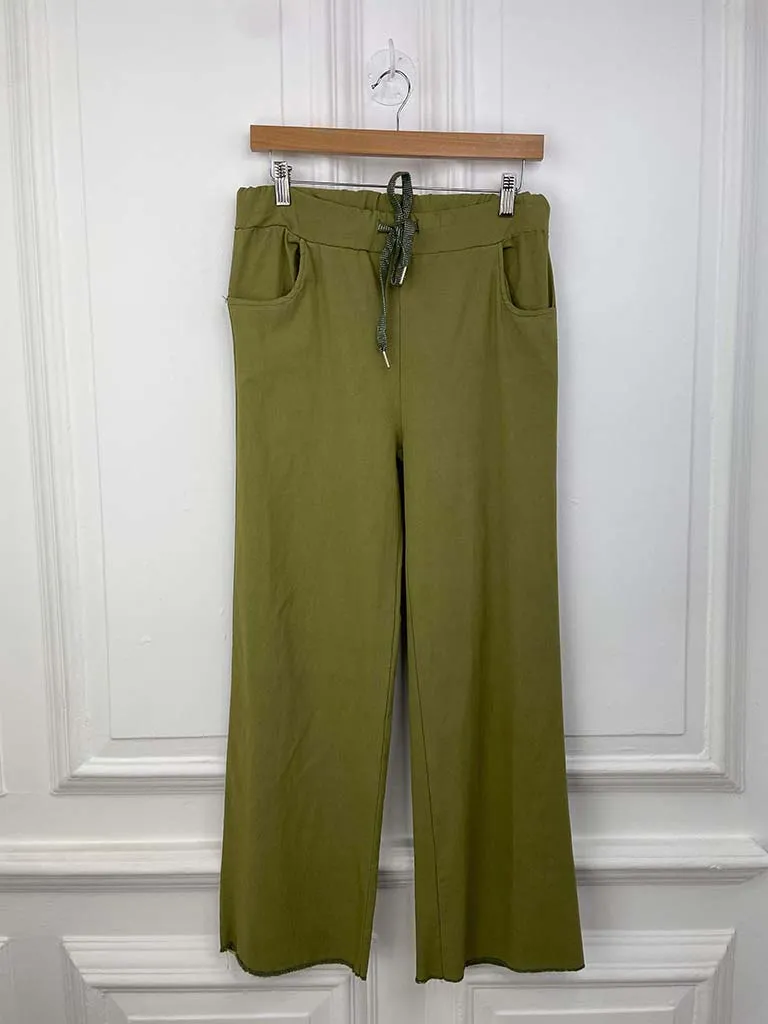 Straight Raw Edge Stretchy Trousers - Olive