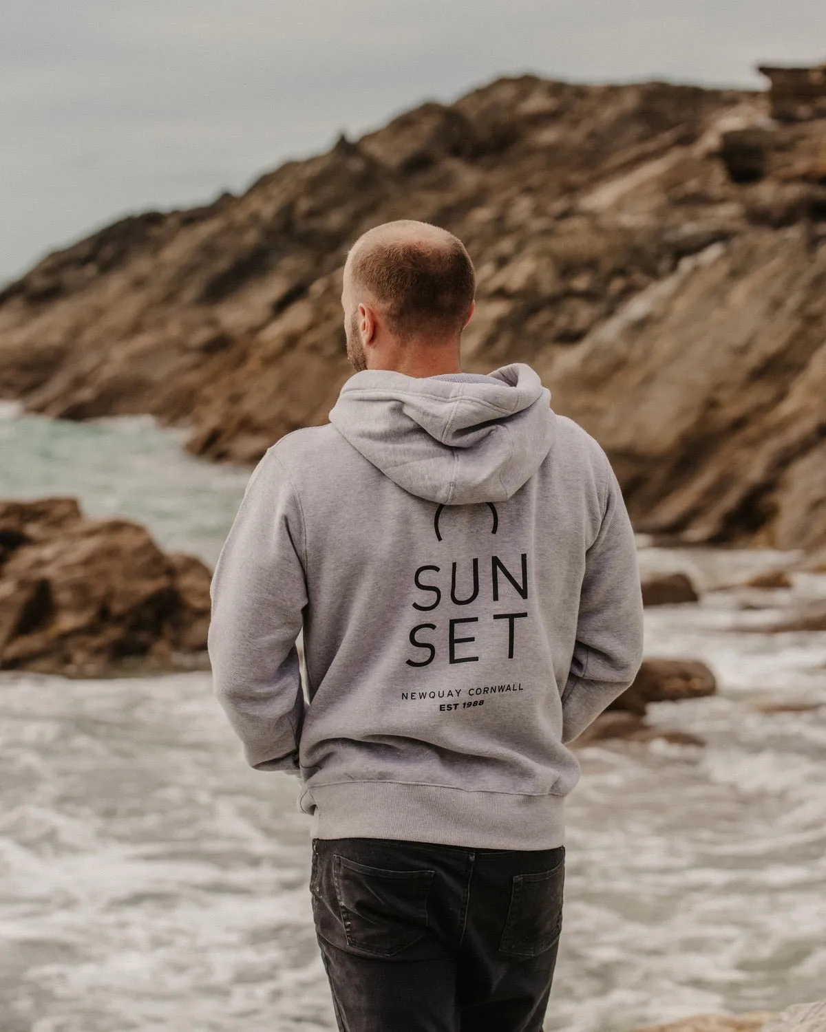 Sunset Surf Mens Hoodie - Light Grey